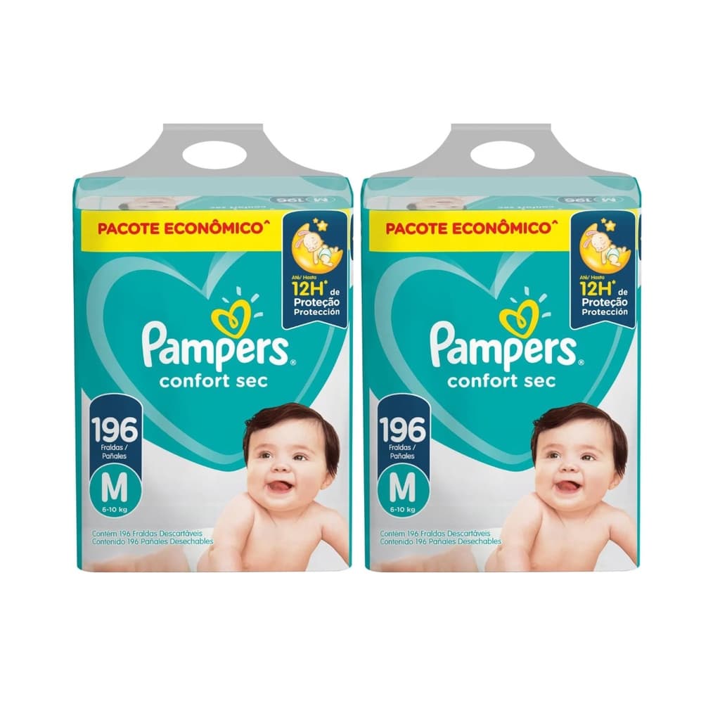 Fraldas Pampers Confort Sec M 196 U Kit 2 Pacotes
