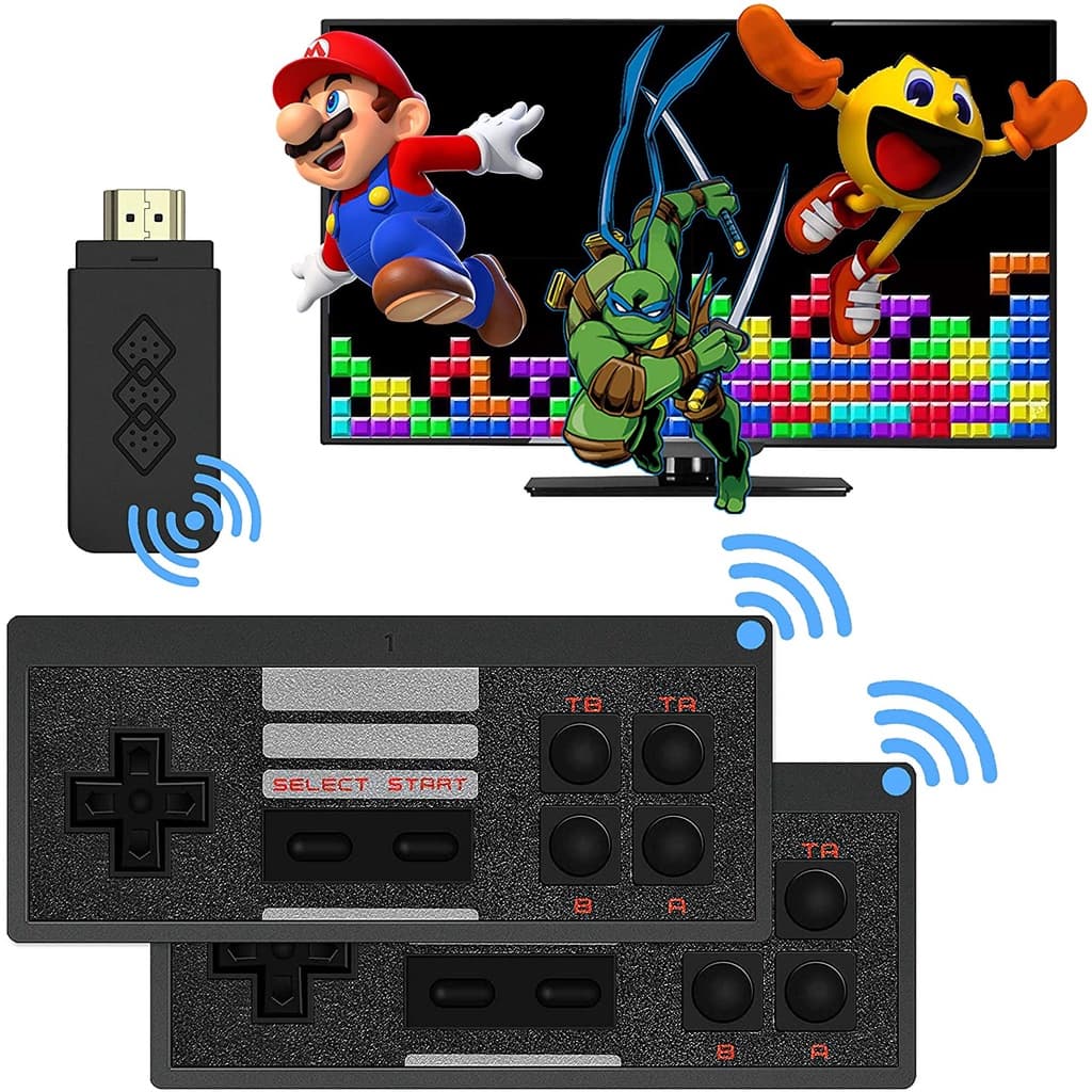 Mini Videogame Box Stick com 620 Jogos 8-Bits + 2 Controles Sem Fio
