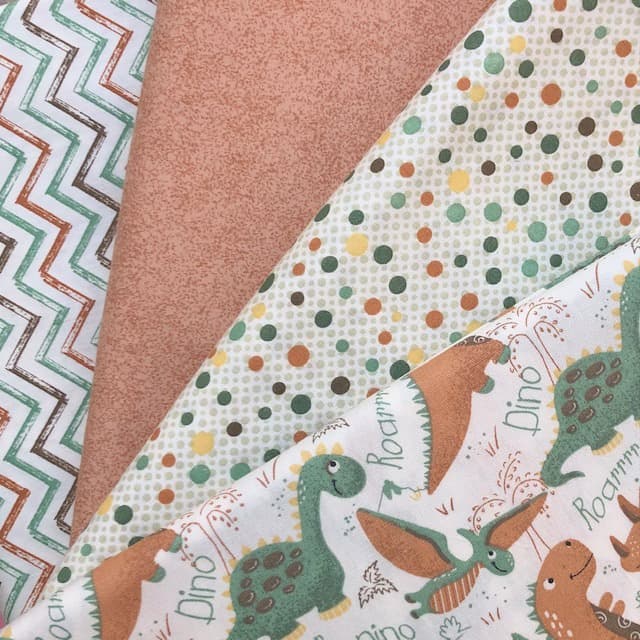 Tecido Tricoline 100% Algodão Fuxicos e Fricotes DINOS TERRA  0,50x1,50m Composê para Costura Criativa Patchwork