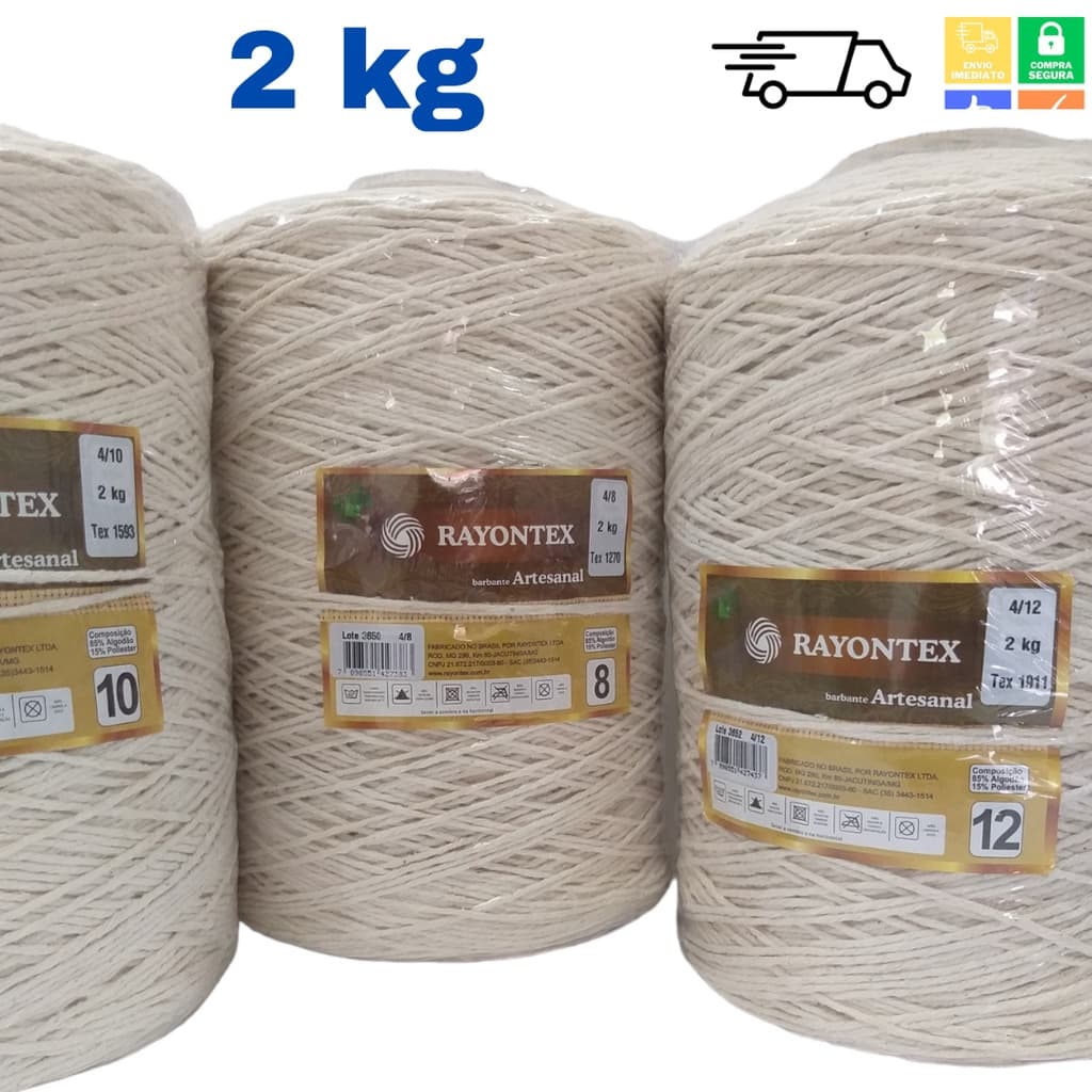 Barbante Artesanal Cru 2 Kg Tamanhos 4/8 4/10 4/12  Para Crochê e Artesanato Rayontex