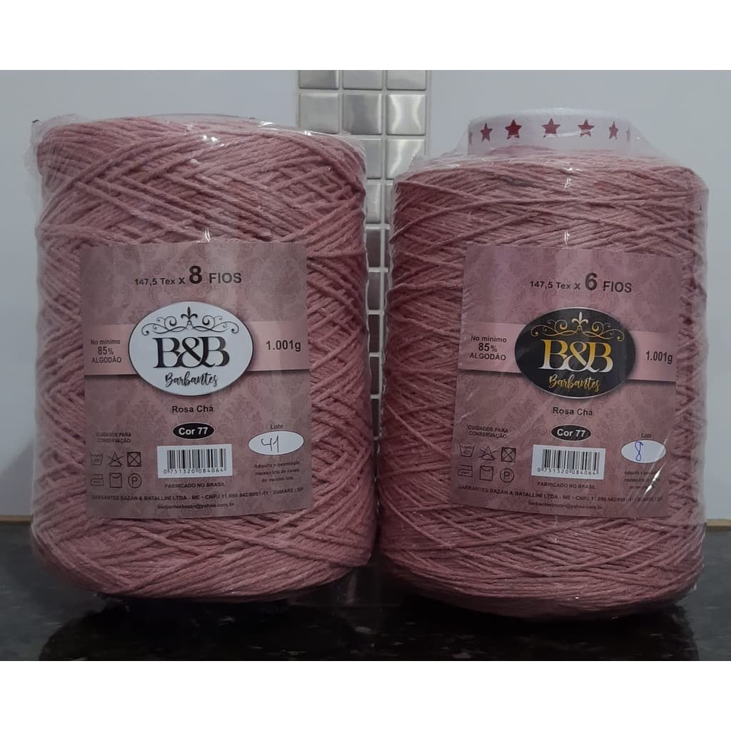 Barbante B&B 1kg Cor 77 Rosé (cor rosa chá/rosé) Com 6 ou 8 fios-valor referente a um ÚNICO cone