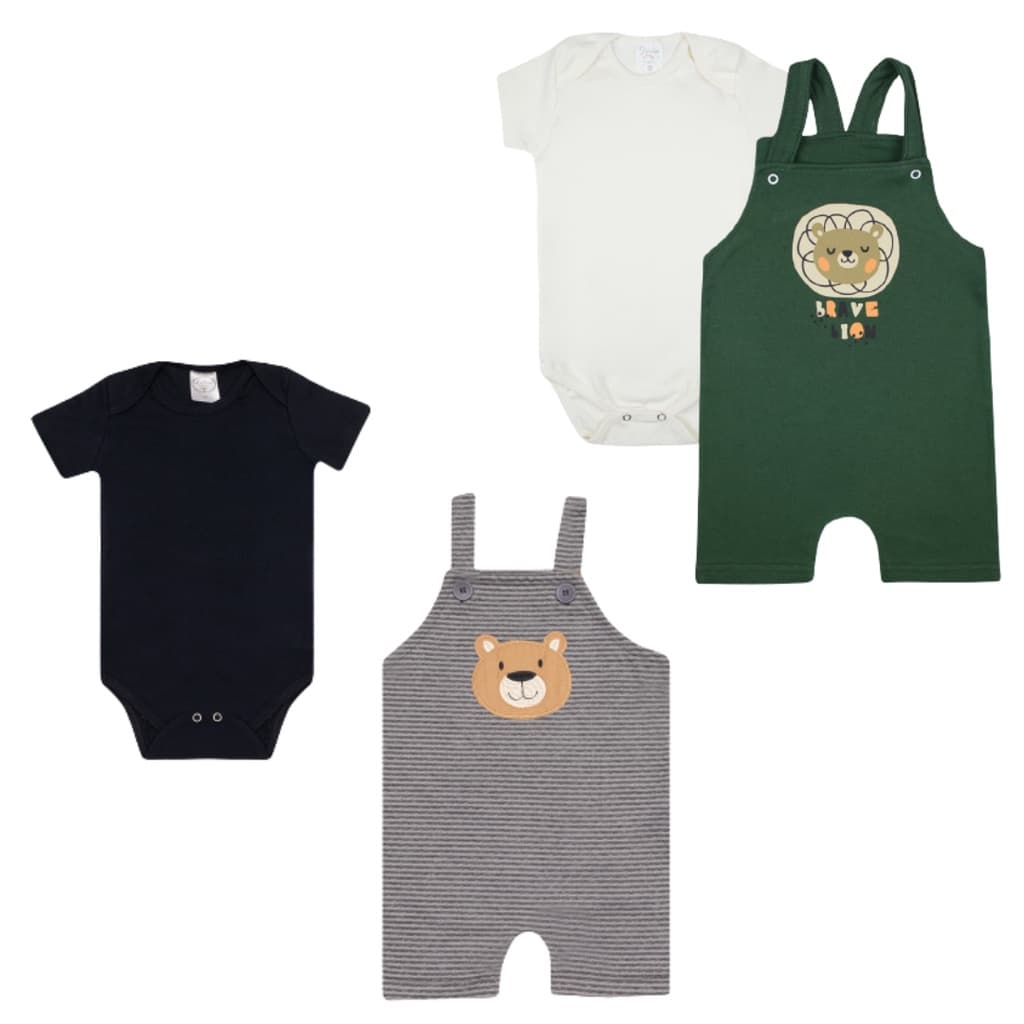 Kit Roupa De Bebe Conjunto 4 Peças Jardineira E Body Curto Menino E Menina Roupas de Bebê