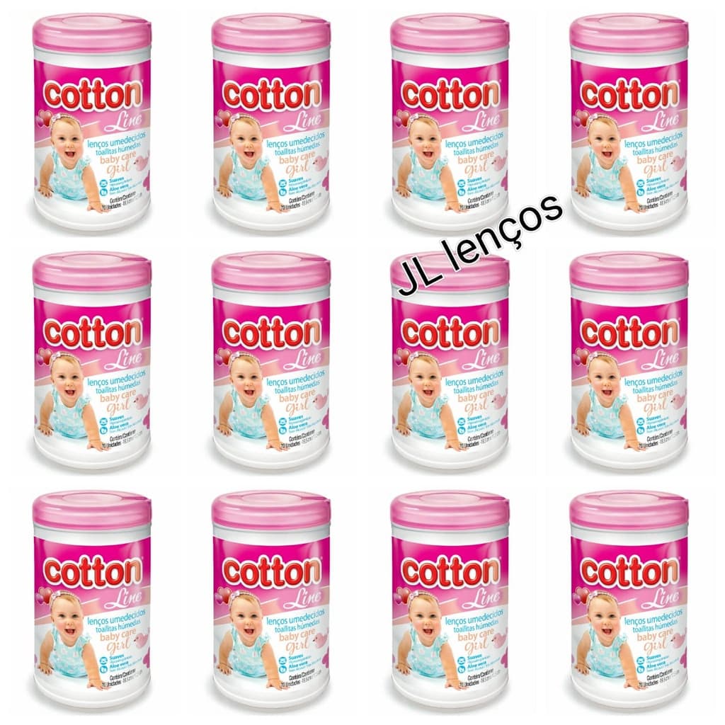kit 12 Potes Lenços Umedecidos Cotton Line C\ 70 Unid