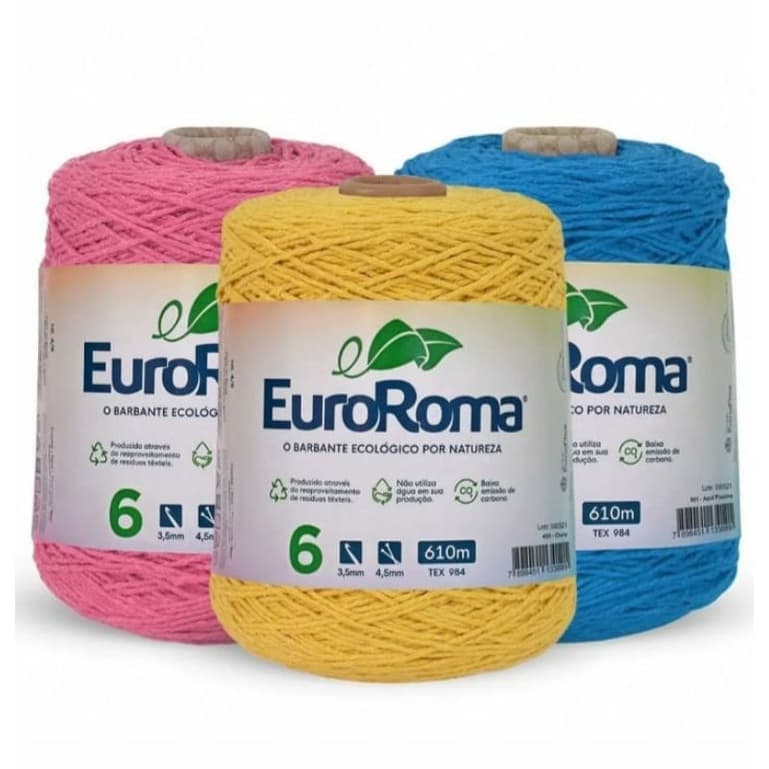 Barbante Euro Roma N°6  610 metros para tricô e crochê
