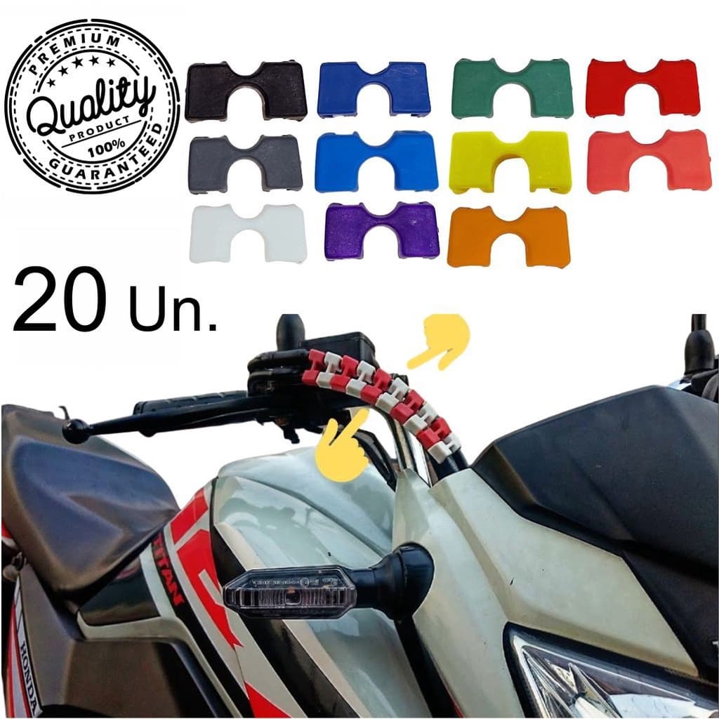 Kit 10 a 20 - Clip Decorativo para Cabo Fio de Moto Pecinha Escolha sua cor - Adaptador Suporte Clip Hashi