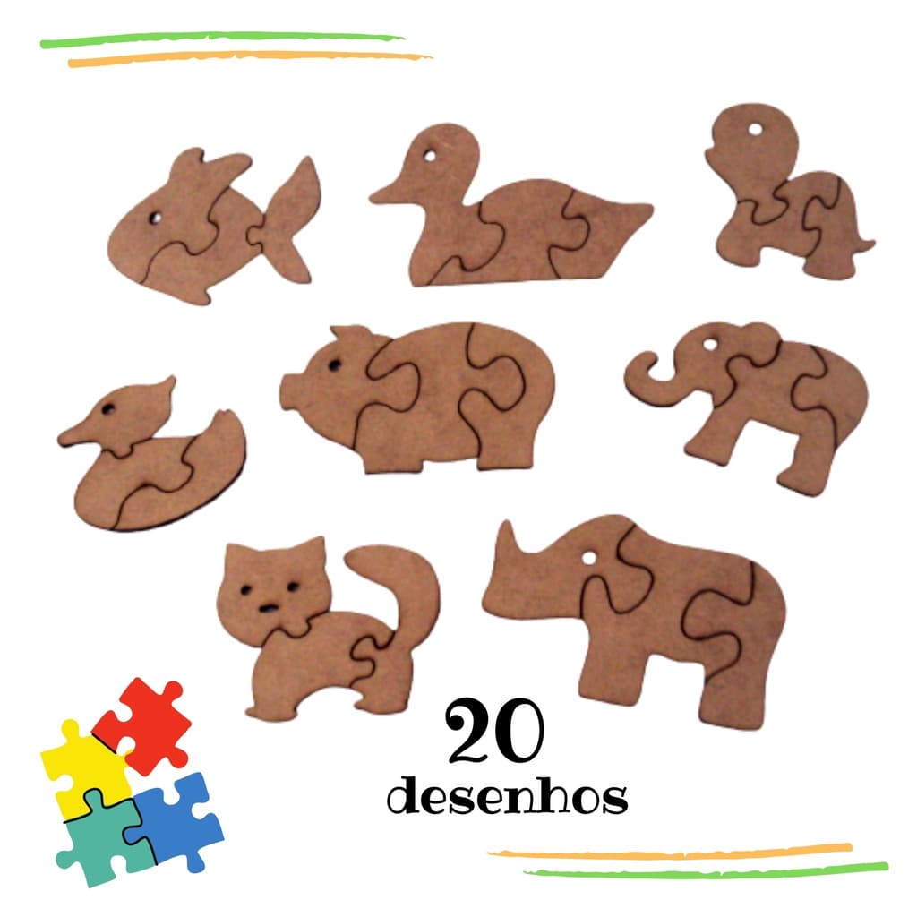 Rêf 056 - Brinquedos Educativos Jogo de quebra-cabeça - (20 desenhos) - Cognitivo madeira mdf, jogo tabuleiro pedagógico didático, alfabeto, Montessori, autista atividade educativa sensorial, desenvolvimento da criança, Coordenação motora fina