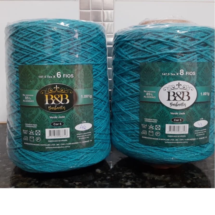 Barbante B&B 1kg Cor 05 jade (verde jade) Com 6 ou 8 fios-valor referente a um ÚNICO cone