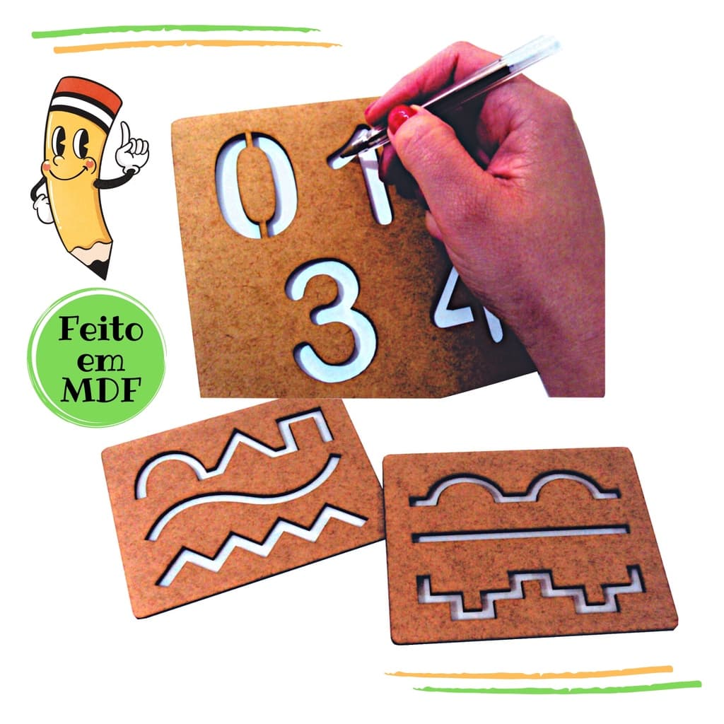 Rêf 077 - Brinquedos Educativos Kit de réguas vazadas, Cognitivo madeira mdf, jogo tabuleiro pedagógico didático, alfabeto, Montessori, autista atividade educativa sensorial, Coordenação motora fina, promoção