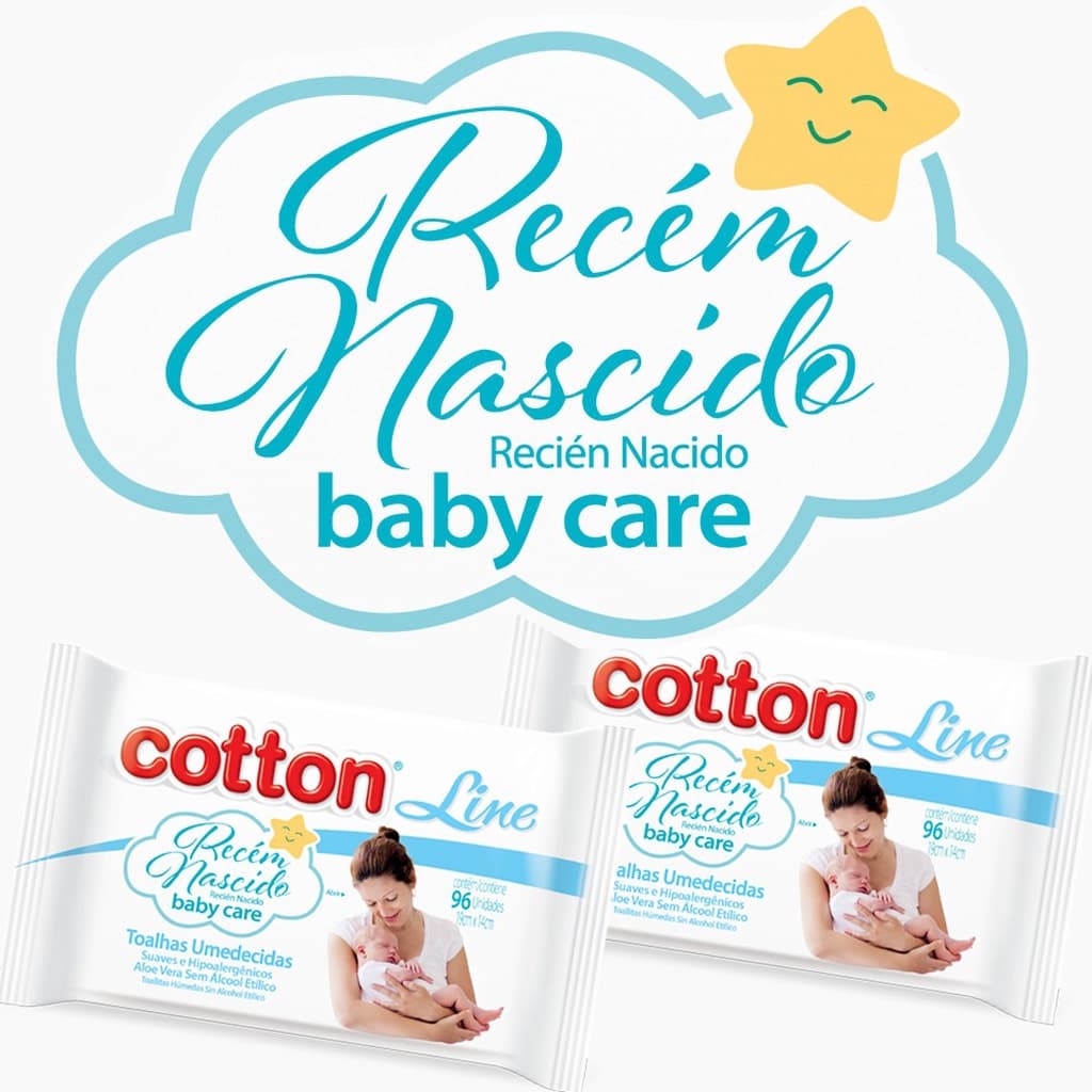 Lenços Umedecidos Recen Nascido Cotton Line - Pacotes com 48 e 96 Toalhas cada