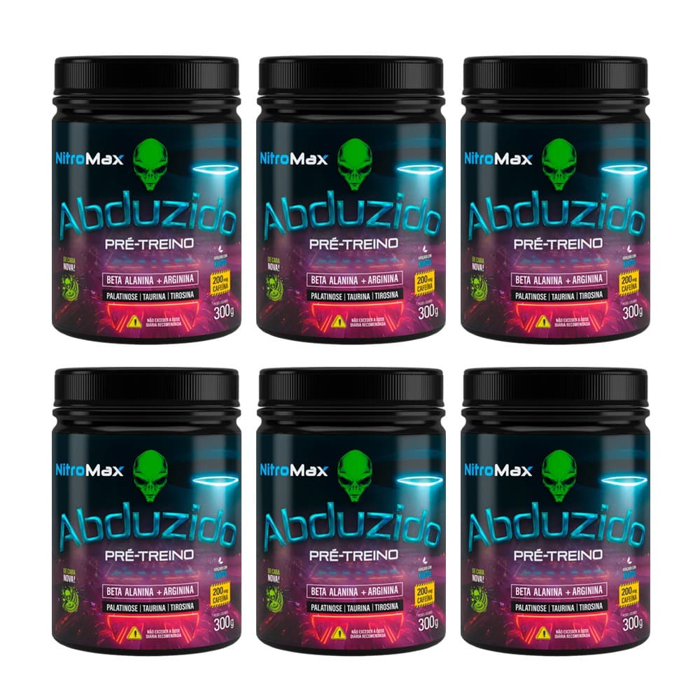 Kit 6x Pré-Treino Abduzido NitroMax 300g Vários Sabores 200mg Cafeína Beta-Alanina