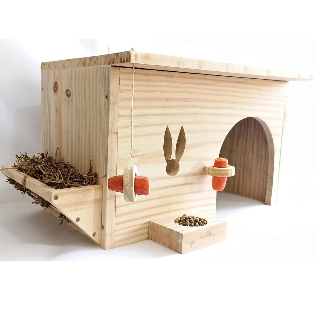 Kit Casinha para Coelho Grande com Porta Feno 60cm
