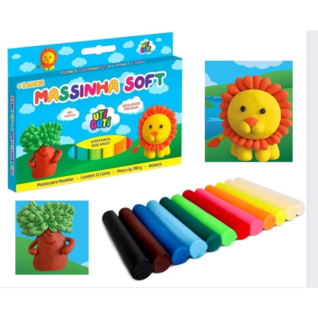 Massinha Soft Para Modelar Biscuit Uti Guti Caixa Com 12 Cores 180gr