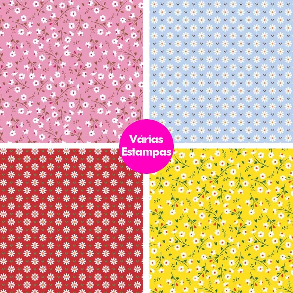 Tecido Tricoline Floral 100% Algodão 50cm x 1,50m Estampa Flores Patchwork Costura