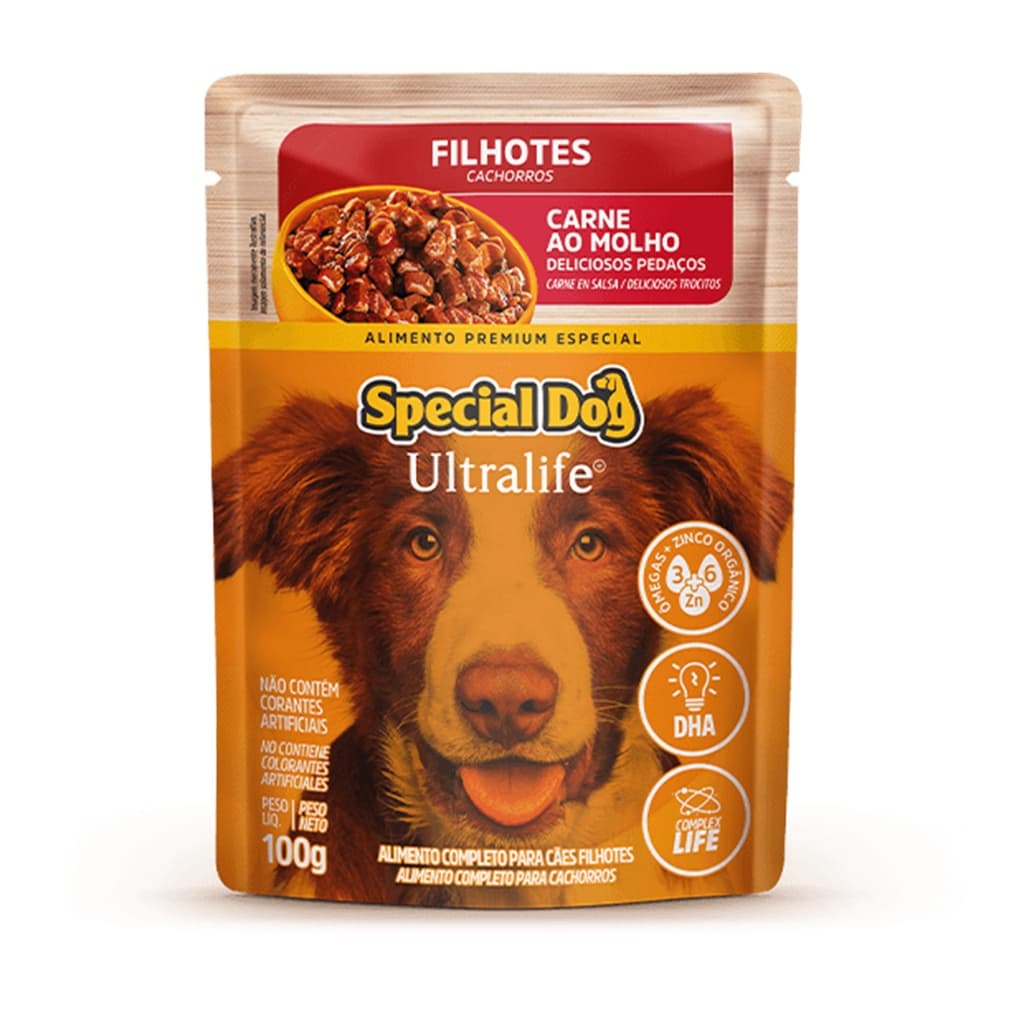 Sachê Racao Úmida Para Pet Special Dog 100g Ração Úmida Macia Sabor Carne Filhotes