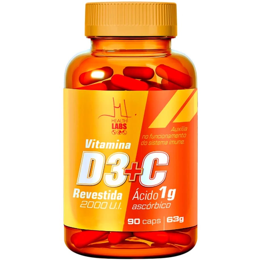 Vitamina D3 (2000UI) + Vitamina C (1000mg) - Pote 90 Cápsulas - Health Labs (100% Original)