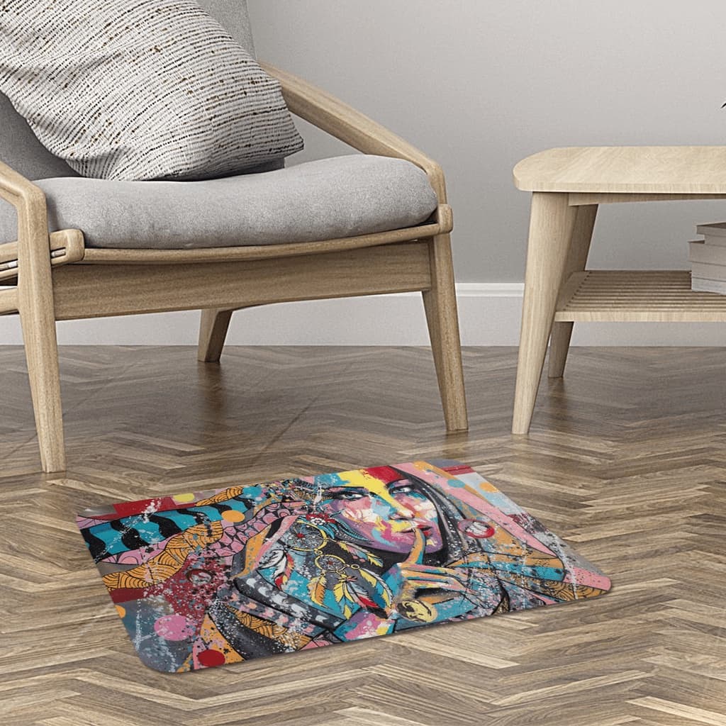 Tapete Avulso Sala de Estar Garota Hippie Multicollor Antiderrapante Dcorô
