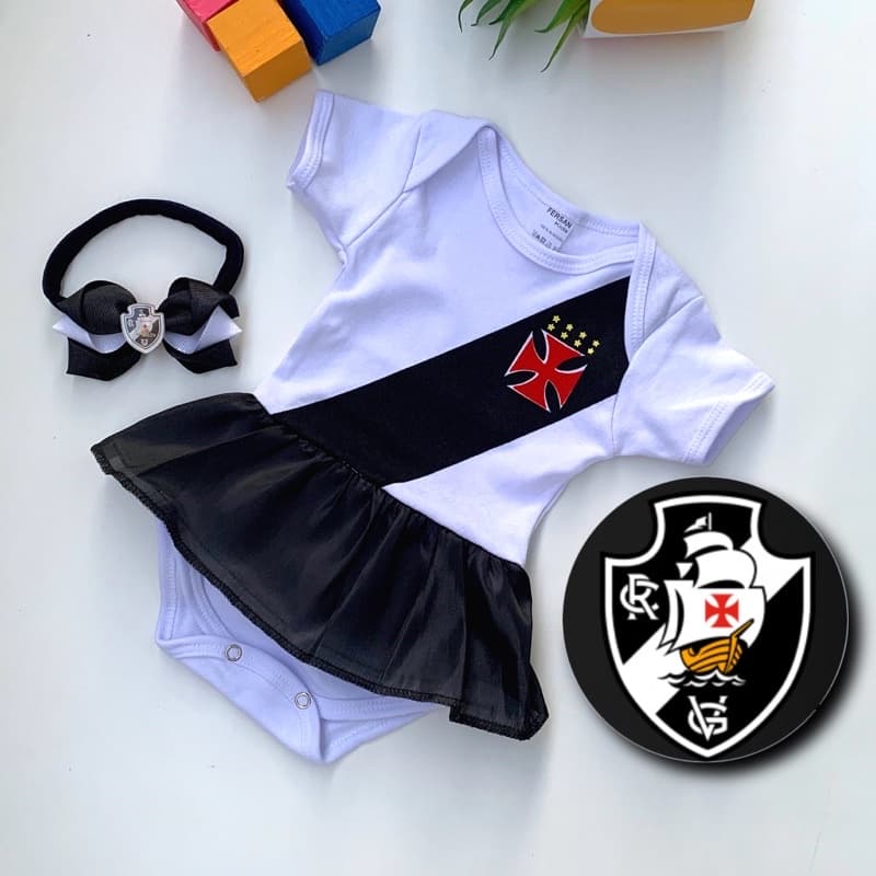 Body Bebê Vasco + Faixinha de Seda ou Prendedor de Chupeta