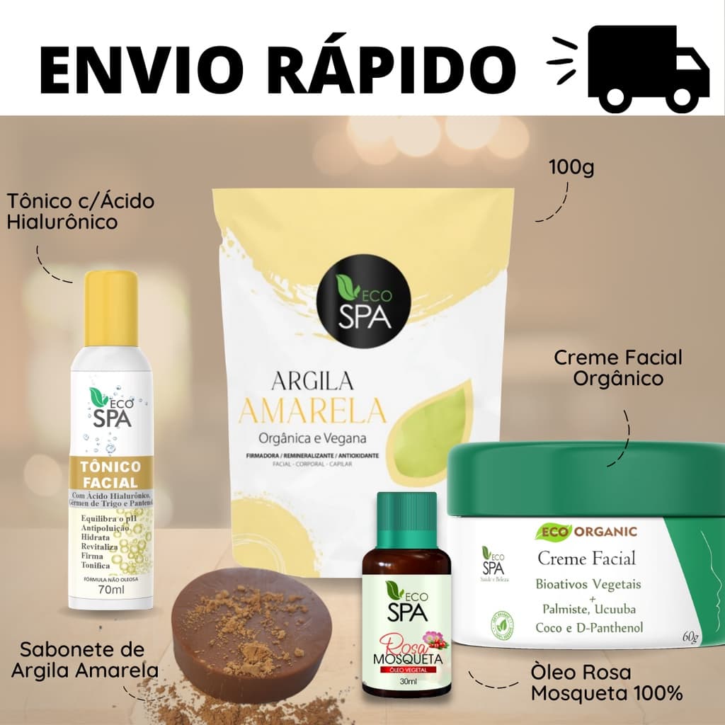 Kit Anti-idade Skin Care Argila Amarela Sabonete Argila Amarela Creme Rosa Mosqueta Tôn Hialurônico