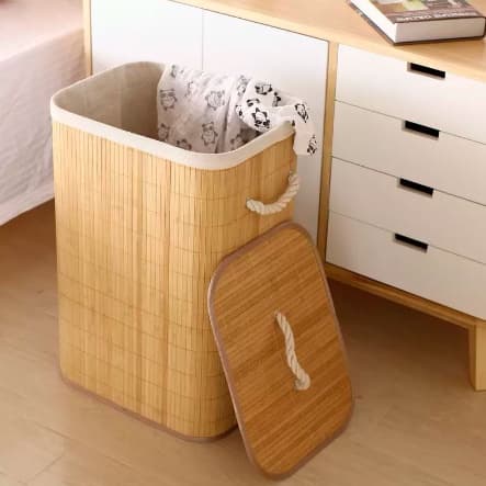 Cesto De Roupa Suja Bambu Forrado Dobravel Organizador Banheiro Lavanderia GRANDE
