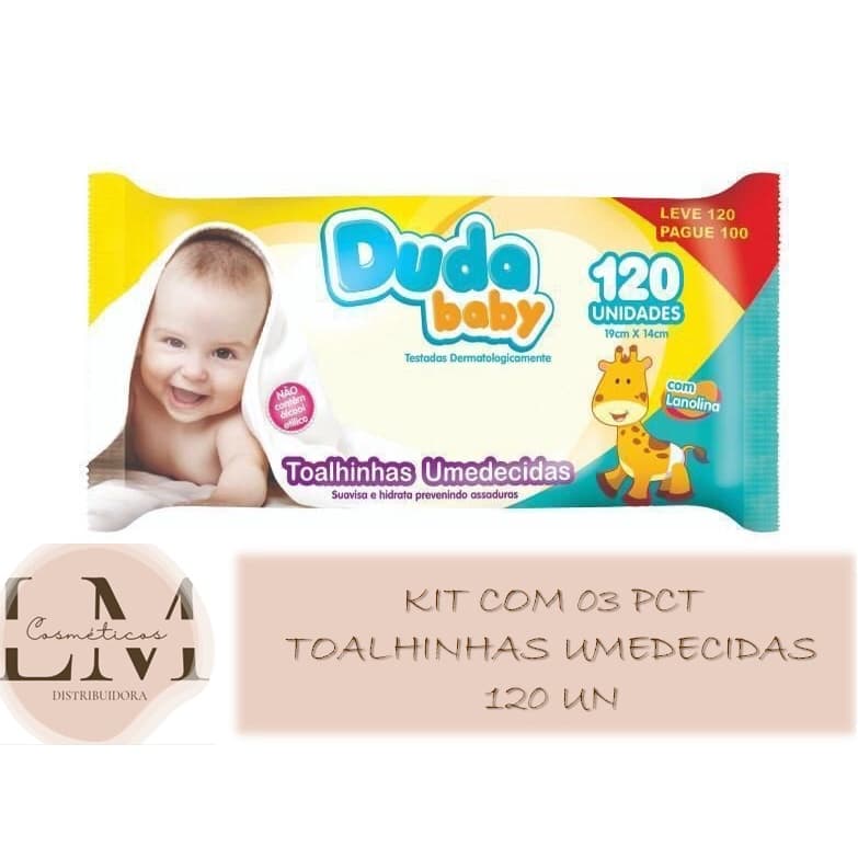 Kit com 03 pct Toalha Umedecida Duda Baby (pacote com 120 tolhinhas)