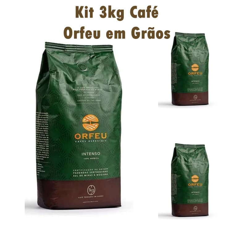 Kit 3kg Café Torrado em grãos Especial 100% Arábica Orfeu Café Brasileiro mais premiado do Mundo