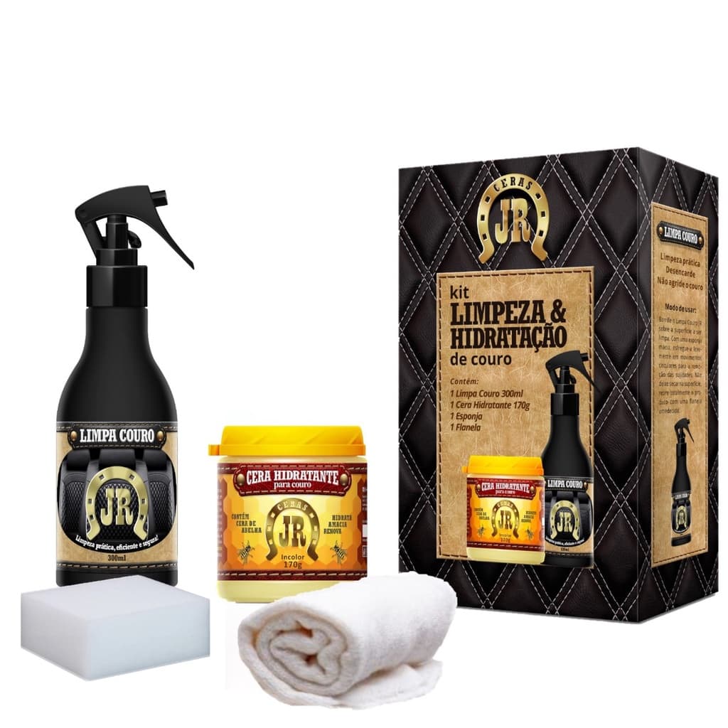 Kit Limpa Couro Jr + Hidratante De Couro JR para Bancos automotivos, Jaquetas, Botas, Bolsas e Sofás