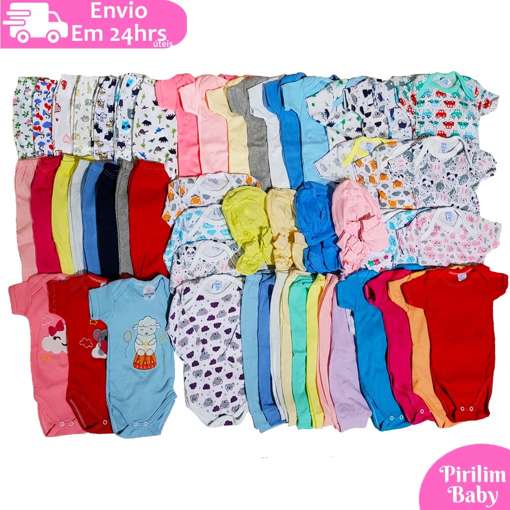 Kit 26 peças Enxoval Bebê Menino e Menina Body Calça Mijão Touca e Meia Algodão Roupas de Bebê
