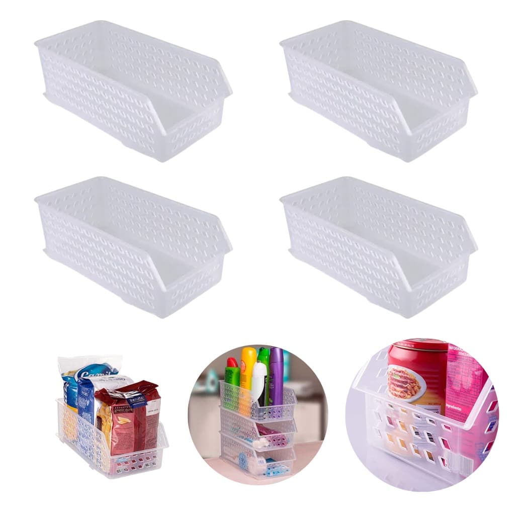 Kit 4 Cestos Organizador Empilhável Cozinha Banheiro Armário Gaveta Lavanderia P