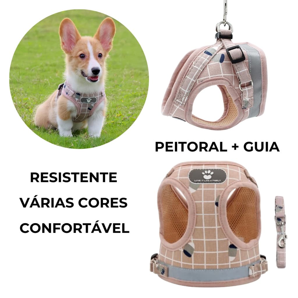 Peitoral pet guia pet coleira peitoral cachorro  colete pet  Colete Peitoral PET FlyHarness Ajustável Brilha No Escuro Antitranspirante C/ Guia Resistente Cachorro Gato Mini Pig