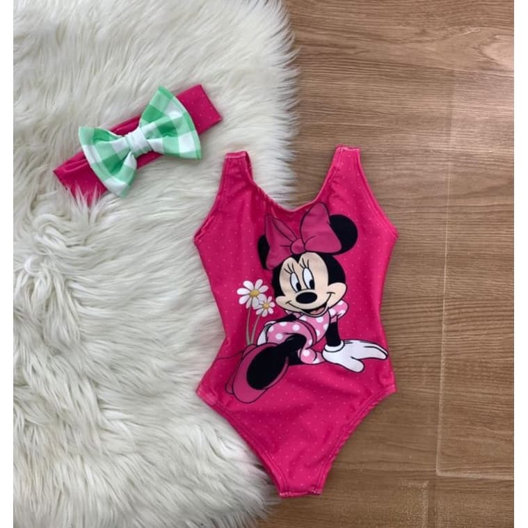 Maiô de Menina Body Personagem Infantil Bebê Biquini Criança Tiara