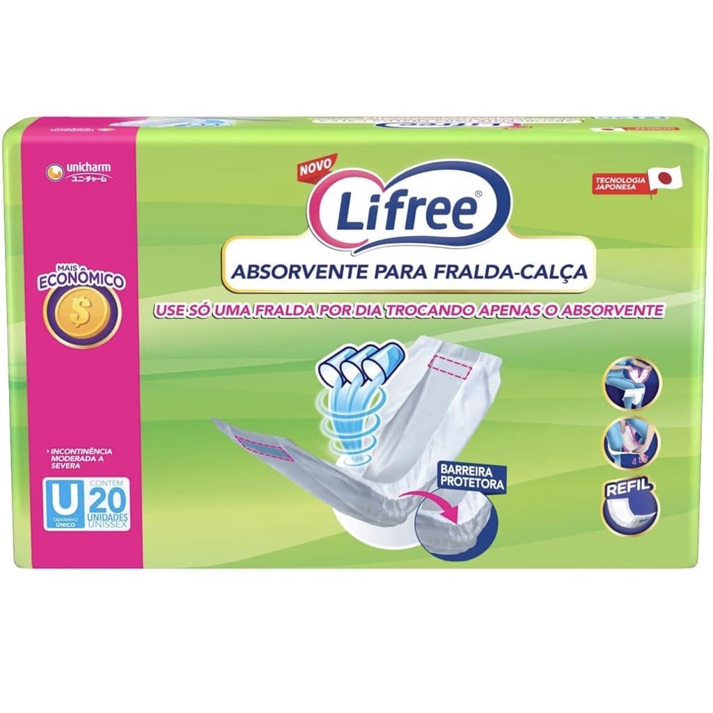 ABSORVENTE PARA FRALDA CALÇA Adulto LIFREE Super C/ 20 Unidades NOTURNO