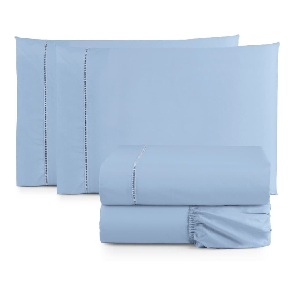 Jogo Lençol Casal 3 Peças 200 Fios Com Fronhas Ponto Palito - 100% Algodão Roupa de Cama Conjunto