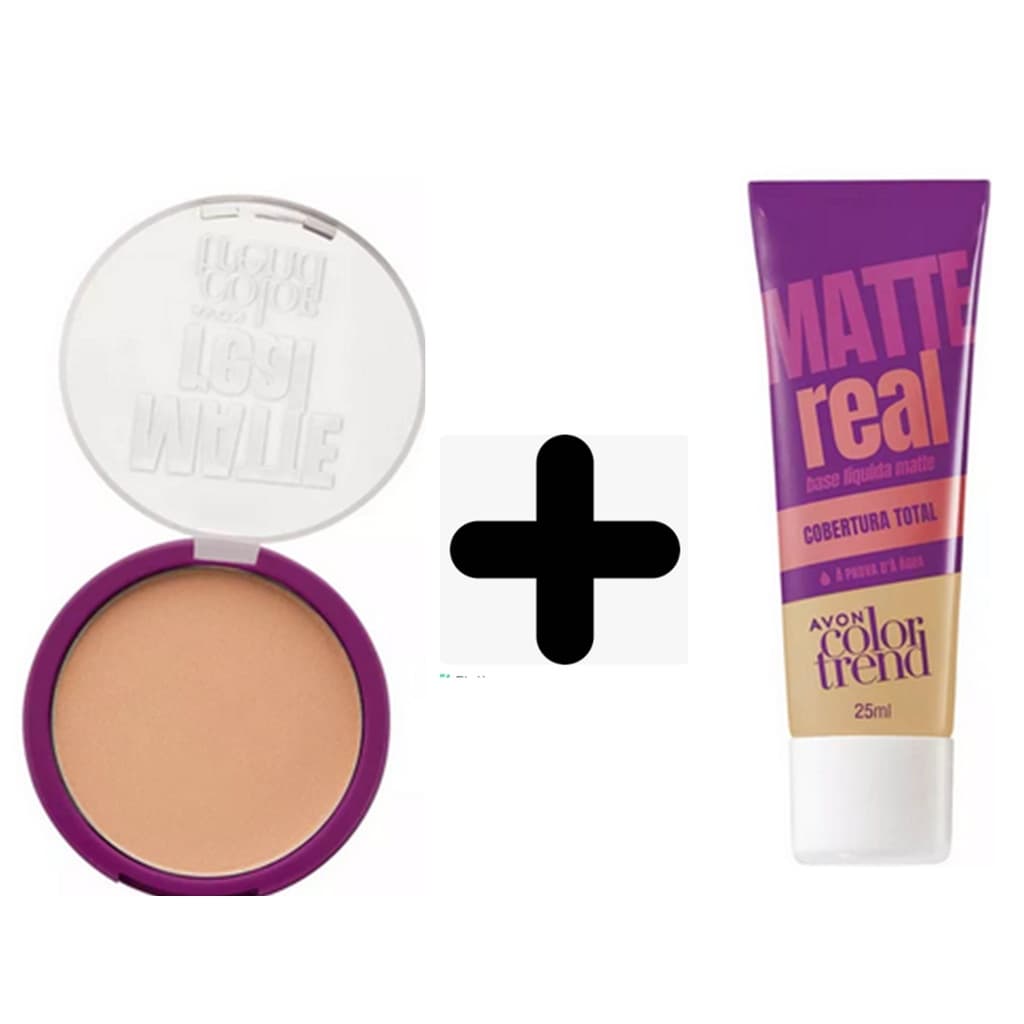 PÓ COMPACTO MATTE + BASE REAL OU BASE REAL GLOW LIQUIDA KIT PELE.