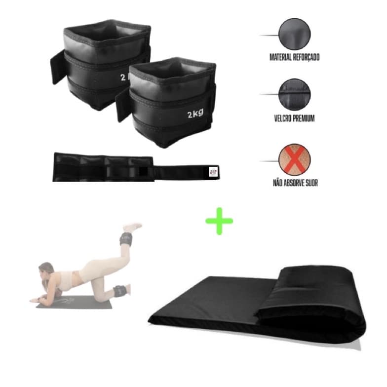 Kit Treino Colchonete e Caneleira Peso 2kg Academia Ginástica Yoga  Exercícios
