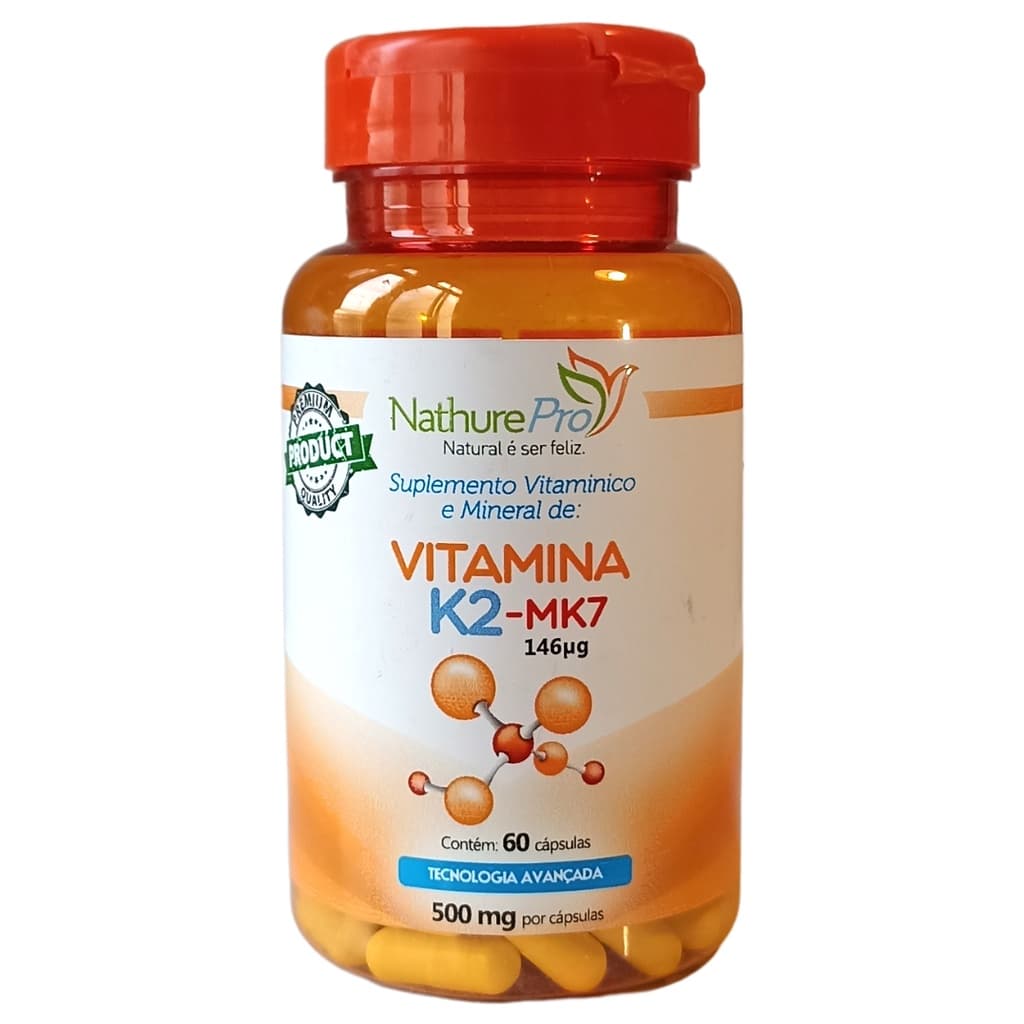 Suplemento Alimentar - Vitamina K2-MK7 60 Cápsulas 500mg - Matéria prima importada!