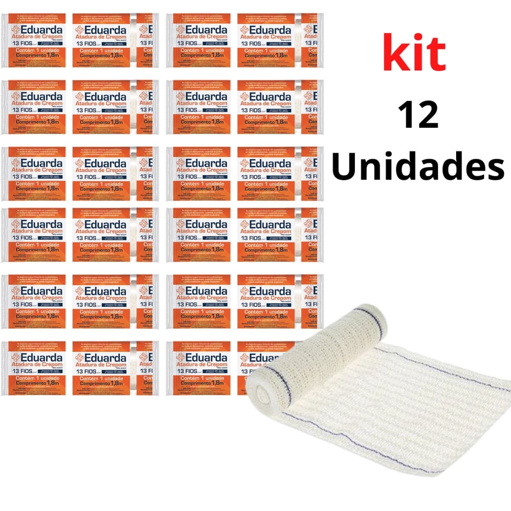 Kit 12un Faixa Curativo Atadura Crepom Crepe 13 Fios Sem Desfiamento Lateral Eduarda 1,8m Elástica