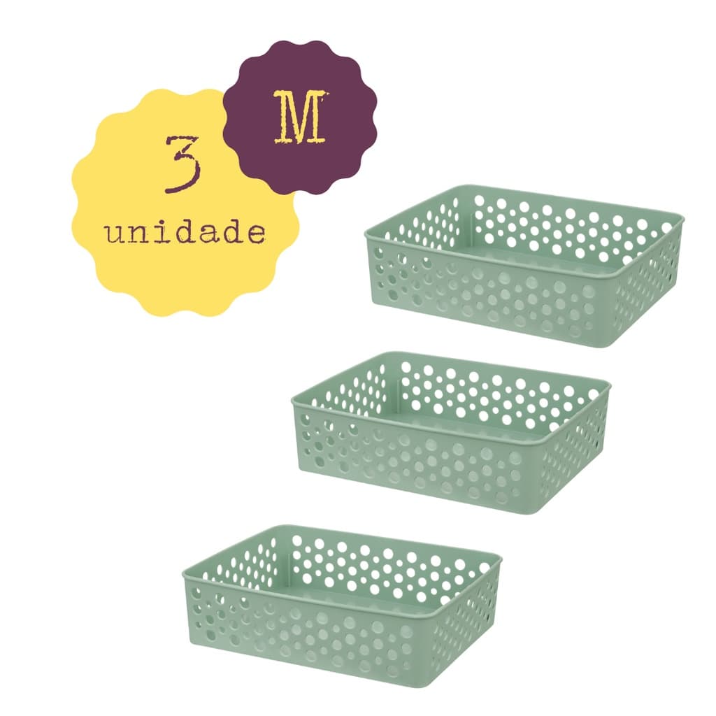 Kit 3 Cestos Organizador M Gaveta Armário Quarto Banheiro Lavanderia  (24x19)
