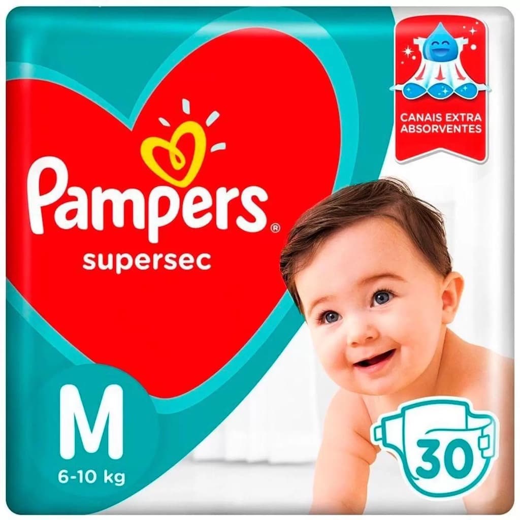 Fralda Pampers Supersec M Com 30 Unidades Descartável Pacotão De Fralda