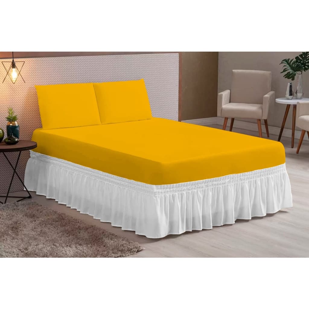 JOGO DE LENÇOL LISO TODO AMARELO CASAL QUEEN 3 PEÇAS