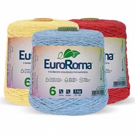Barbante Euroroma 1Kg 1016m Fio 6 para Tricô Crochê - Cores Diversas