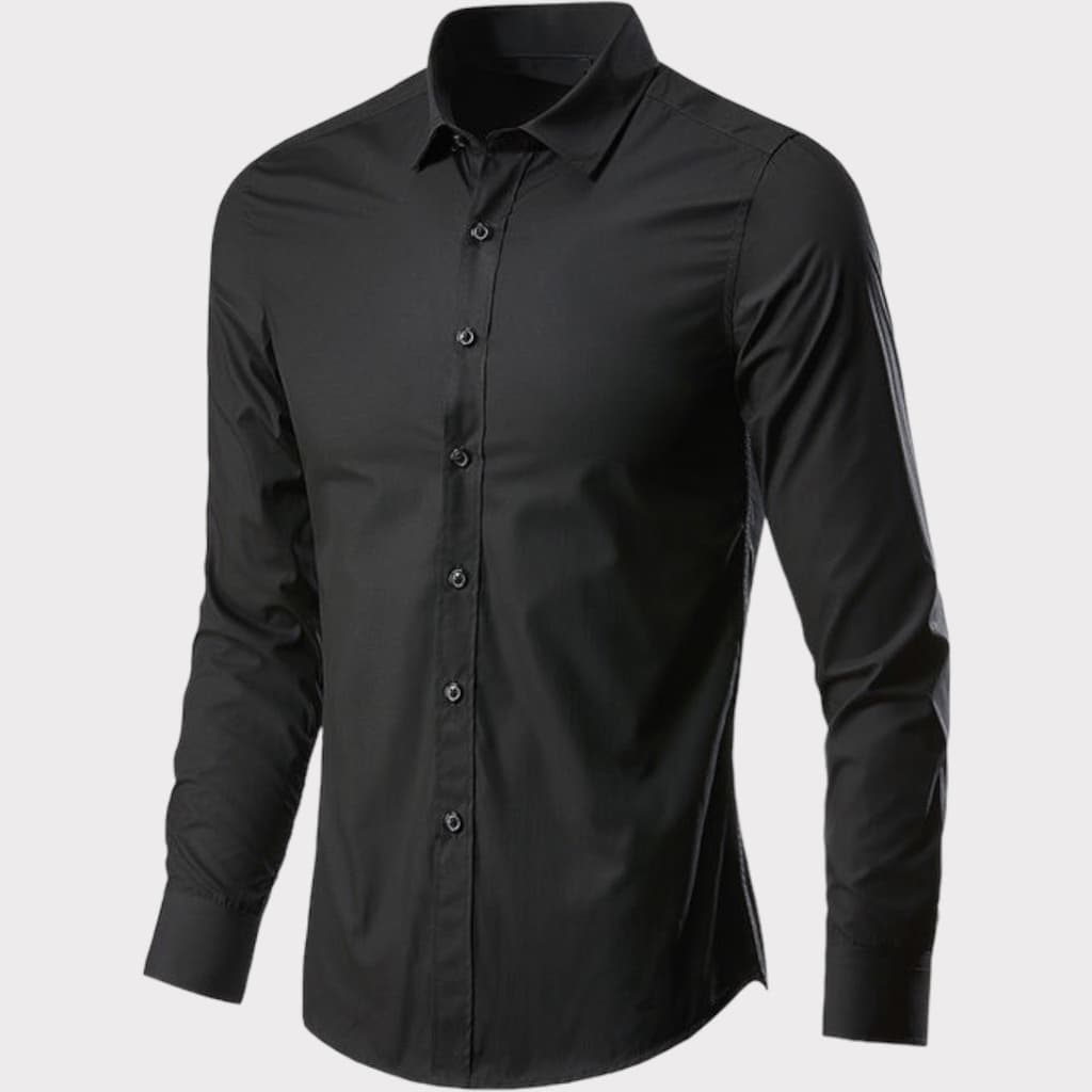 Camisa manga longa slim moda masculina casual social executiva preta acabamento de qualidade