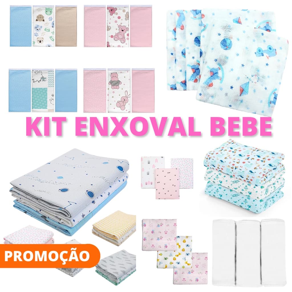 Kit Enxoval Bebê 24 Peças Maternidade Completo 15 Fraldas De Pano 3 Cueiros 3 Pano de Boca Babetes 3 Faixa Umbilical Kit