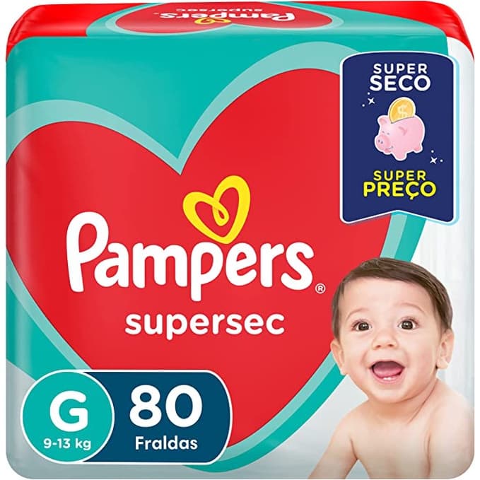 Fralda descartável Pampers G 80 unidades Supersec pacotão barato