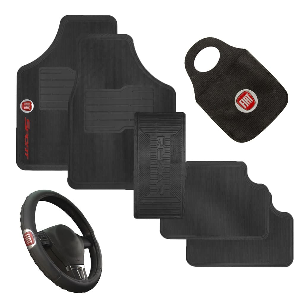 Jogo Tapete Automotivo Carro Fiat + Capa Volante +Lixinho Automotivo Couro Sintético Fiat