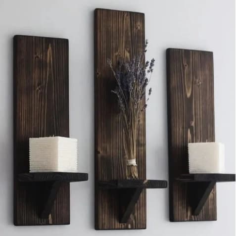 Prateleira de Madeira Rustica Porta Vaso Vela Grande Decoração Parede Estante Decorativa Pinus Suporte Planta Parede