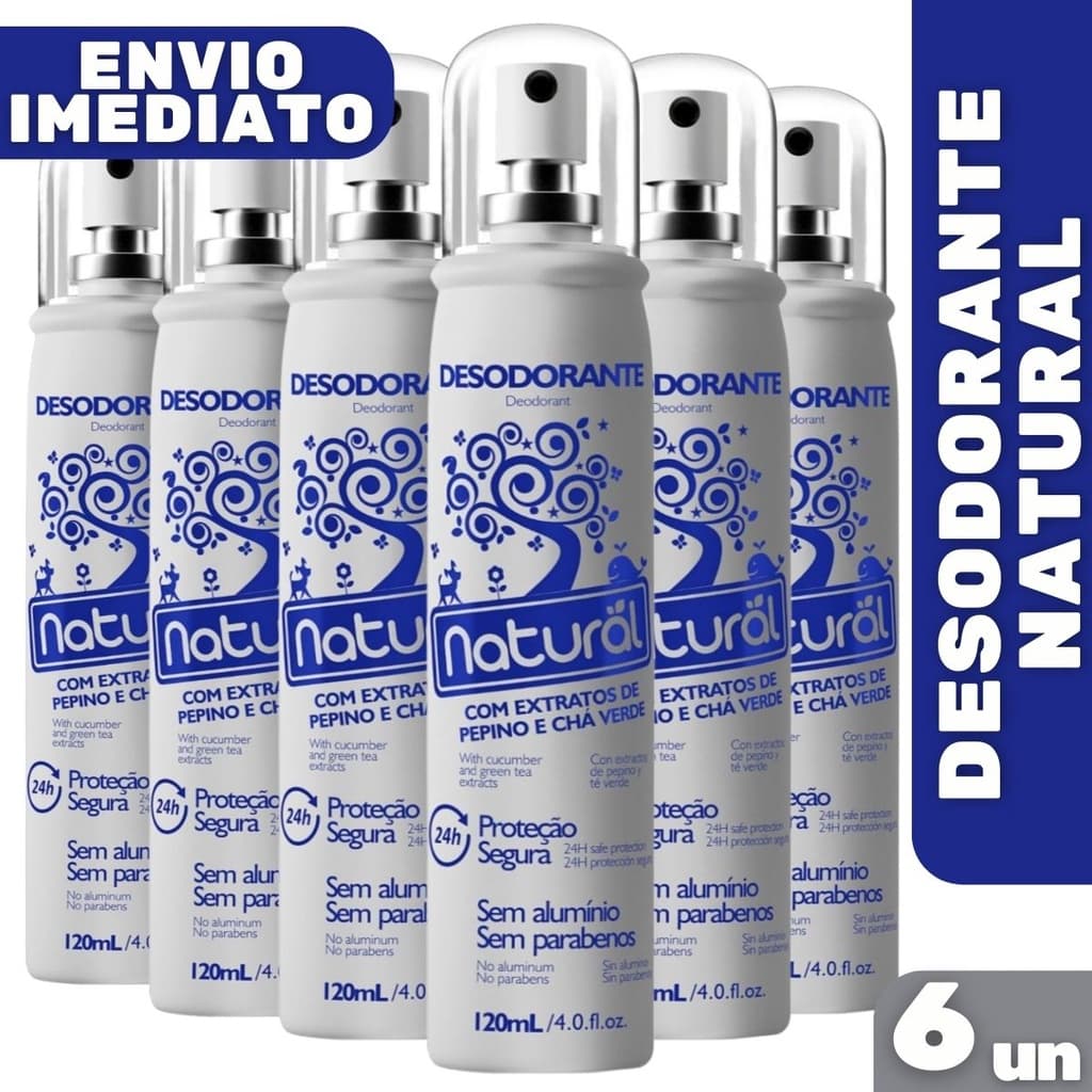 Kit 6 Desodorante Spray Orgânico Natural Pepino e Chá Verde 120ml