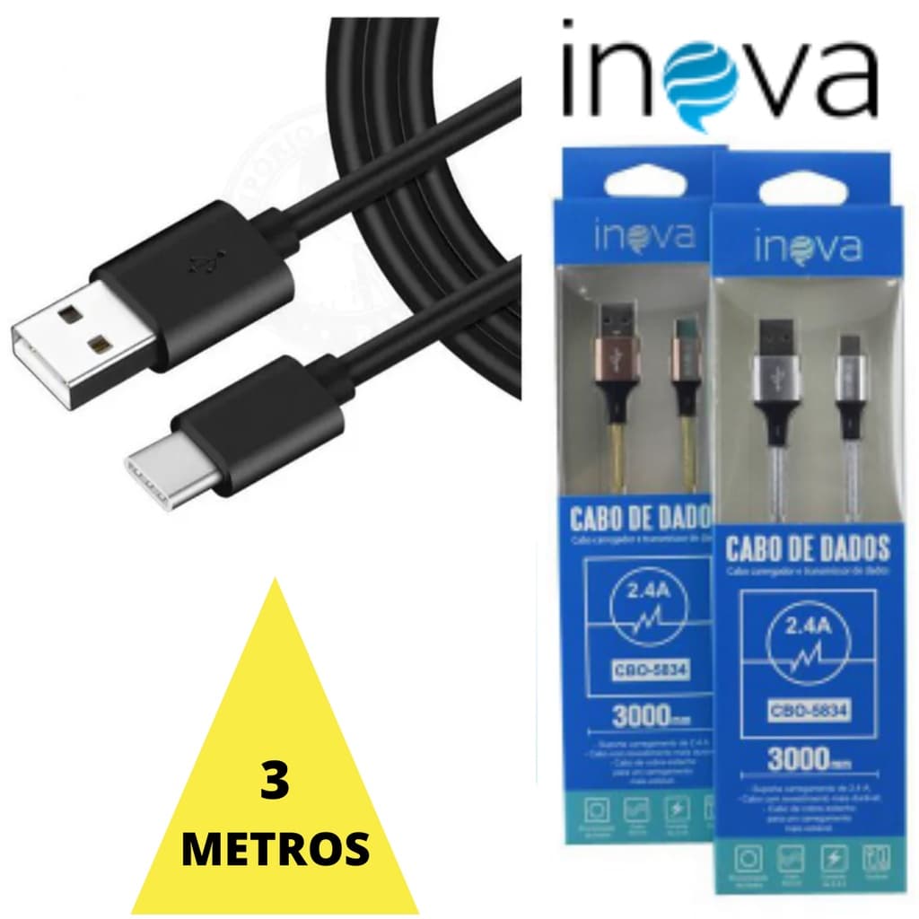 Cabo Tipo C 3 METROS Cabo TIPO C Usb Carregador Rápido 2 METROS Cabo Carregador Turbo Cabo Turbo Tipo C