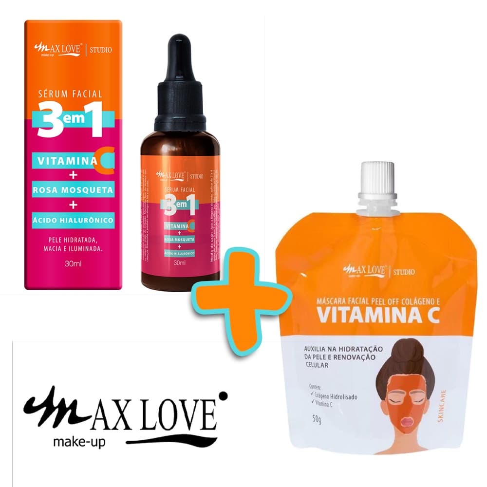 Sérum vitamina C Mais Máscara facial  Peel Off Colágeno Kit com 2 Max Love