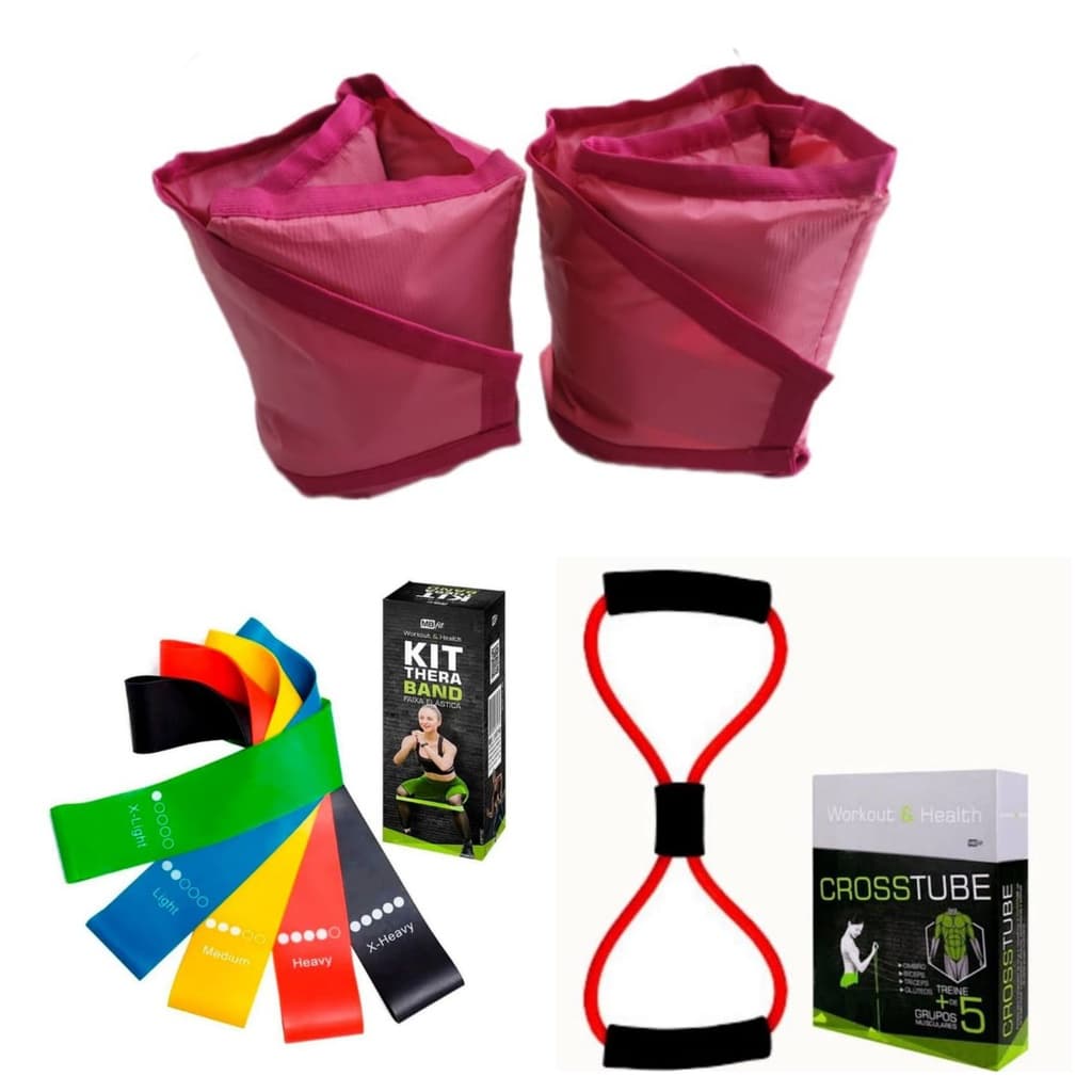 Kit Treino em casa Caneleira 2kg + Kit Theraband + Elástico
