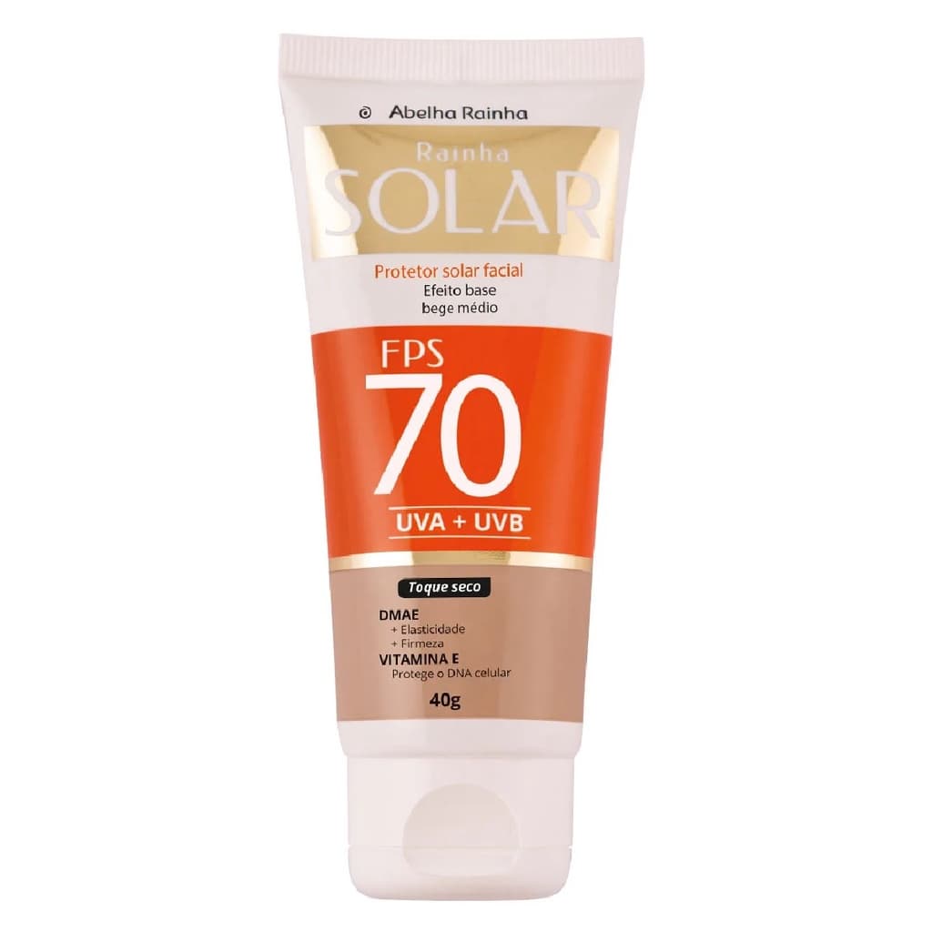 Protetor Solar Facial Cor De Base Bege Médio FPS 70 Rainha Solar Abelha Rainha 40g